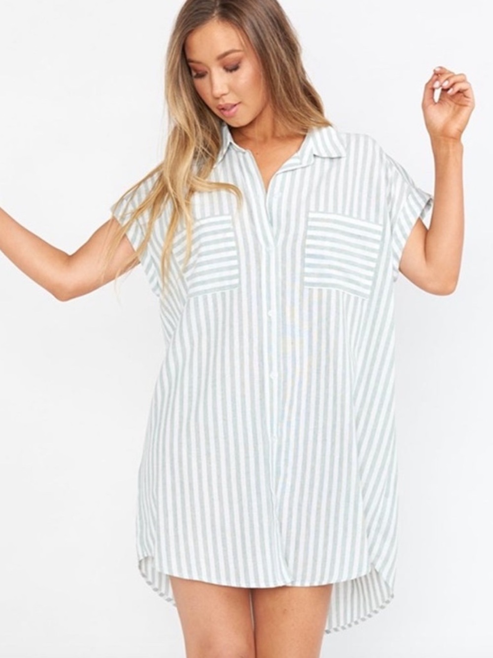 Show Me Your Mumu Martin Shirt Dress XL Sage Stripe Button Front Tunic Top